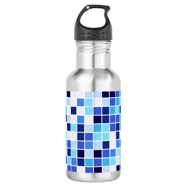Pool Tiles, Blue Mosaic Tiles, Geometric Pattern 532 Ml Water Bottle (Front)