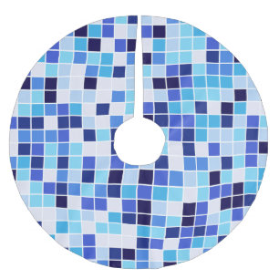 Pool Tiles, Blue Mosaic Tiles, Geometric Pattern Brushed Polyester Tree Skirt