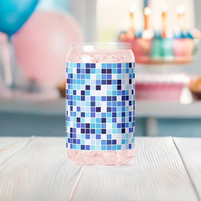 Pool Tiles, Blue Mosaic Tiles, Geometric Pattern Can Glass (Insitu (Baby Shower))