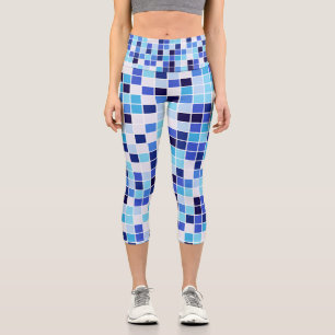 Pool Tiles, Blue Mosaic Tiles, Geometric Pattern Capri Leggings