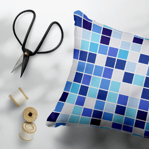 Pool Tiles, Blue Mosaic Tiles, Geometric Pattern Decorative Cushion