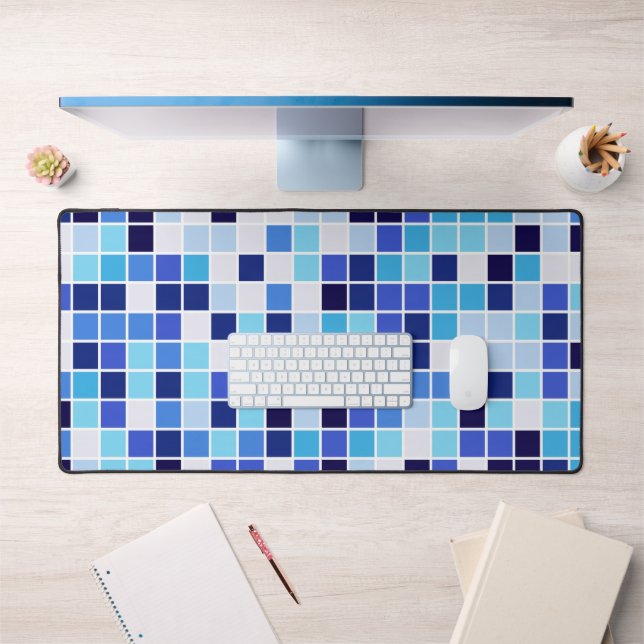 Pool Tiles, Blue Mosaic Tiles, Geometric Pattern Desk Mat (Office 1)