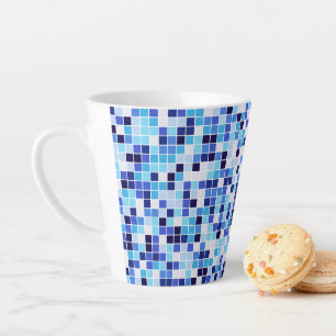 Pool Tiles, Blue Mosaic Tiles, Geometric Pattern Latte Mug