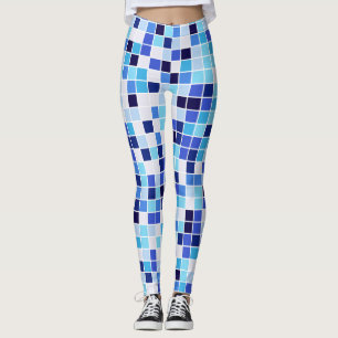 Pool Tiles, Blue Mosaic Tiles, Geometric Pattern Leggings