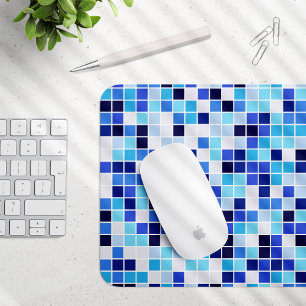 Pool Tiles, Blue Mosaic Tiles, Geometric Pattern Mouse Pad