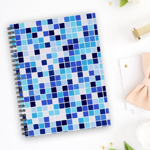 Pool Tiles, Blue Mosaic Tiles, Geometric Pattern Notebook
