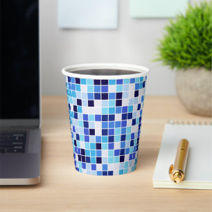 Pool Tiles, Blue Mosaic Tiles, Geometric Pattern Paper Cups