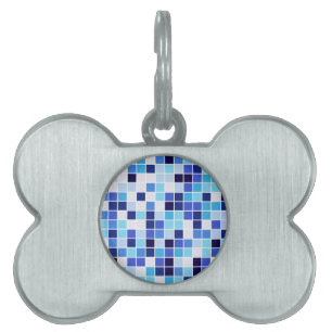 Pool Tiles, Blue Mosaic Tiles, Geometric Pattern Pet ID Tag