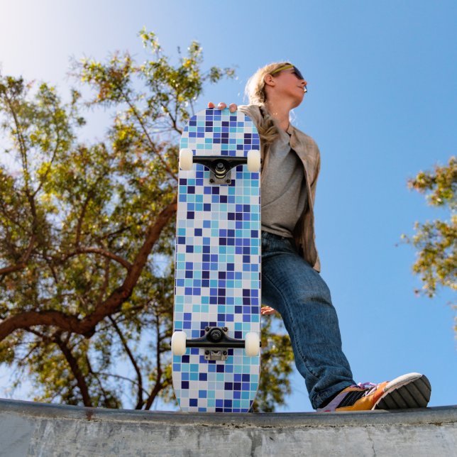 Pool Tiles, Blue Mosaic Tiles, Geometric Pattern Skateboard (Outdoor 1)