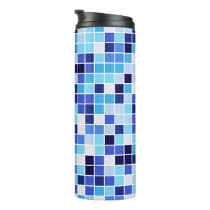 Pool Tiles, Blue Mosaic Tiles, Geometric Pattern Thermal Tumbler