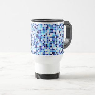 Pool Tiles, Blue Mosaic Tiles, Geometric Pattern Travel Mug
