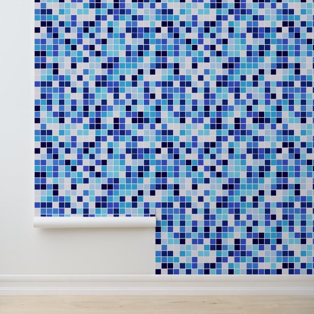 Pool Tiles, Blue Mosaic Tiles, Geometric Pattern Wallpaper (Application)