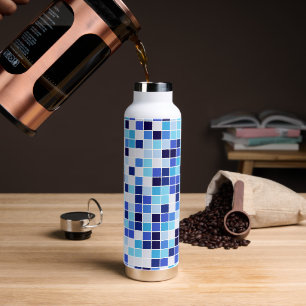 Pool Tiles, Blue Mosaic Tiles, Geometric Pattern Water Bottle