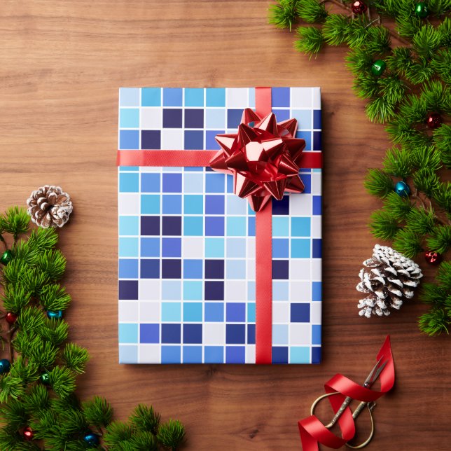 Pool Tiles, Blue Mosaic Tiles, Geometric Pattern Wrapping Paper (Holiday Gift)