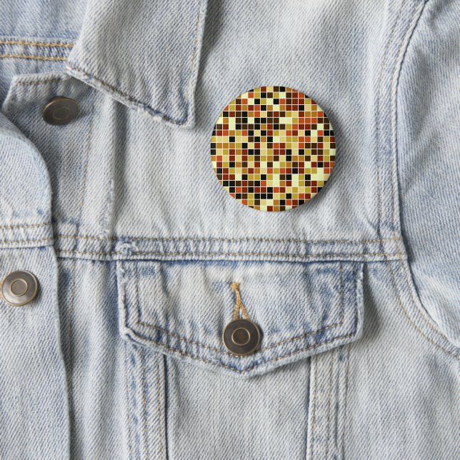 Pool Tiles, Brown Mosaic Tiles, Geometric Pattern 6 Cm Round Badge (In Situ)
