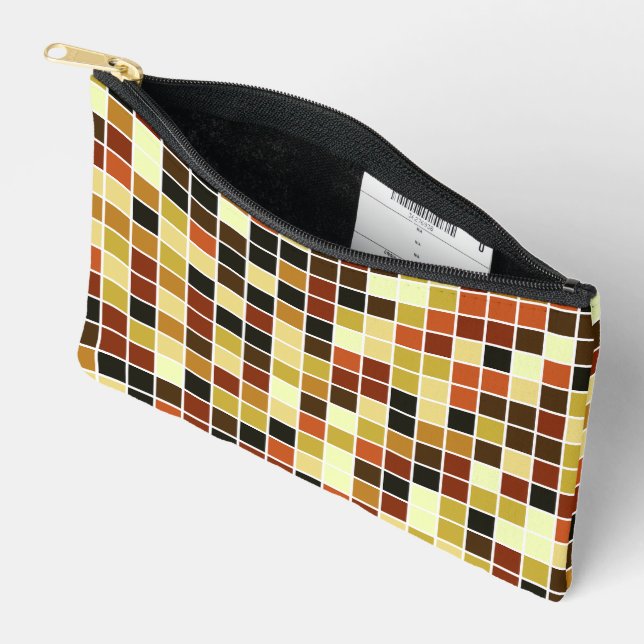 Pool Tiles, Brown Mosaic Tiles, Geometric Pattern Accessory Pouch (Open)