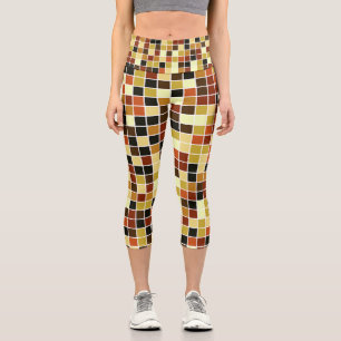 Pool Tiles, Brown Mosaic Tiles, Geometric Pattern Capri Leggings