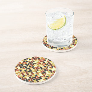 Pool Tiles, Brown Mosaic Tiles, Geometric Pattern Coaster