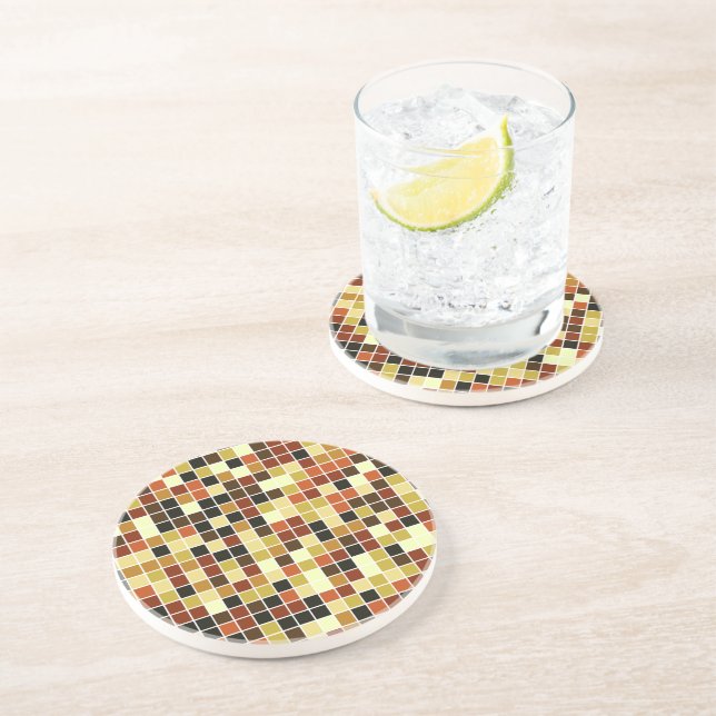 Pool Tiles, Brown Mosaic Tiles, Geometric Pattern Coaster (Side)