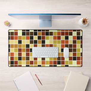 Pool Tiles, Brown Mosaic Tiles, Geometric Pattern Desk Mat