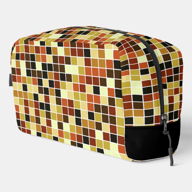 Pool Tiles, Brown Mosaic Tiles, Geometric Pattern Dopp Kit (Right Corner)