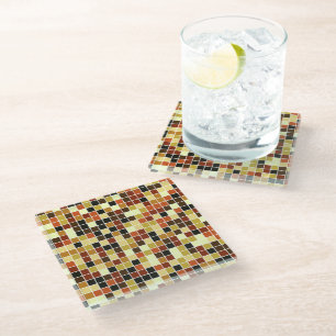 Pool Tiles, Brown Mosaic Tiles, Geometric Pattern Glass Coaster