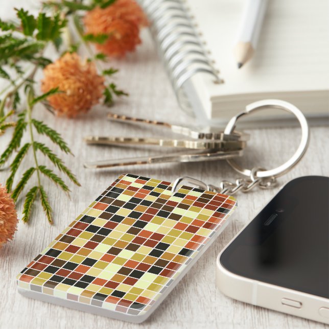 Pool Tiles, Brown Mosaic Tiles, Geometric Pattern Key Ring (Front Right)