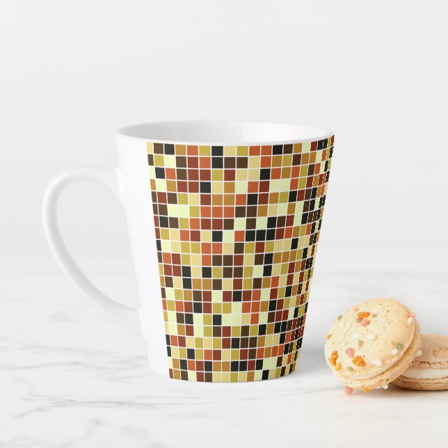 Pool Tiles, Brown Mosaic Tiles, Geometric Pattern Latte Mug (In Situ)