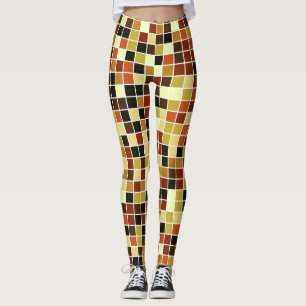Pool Tiles, Brown Mosaic Tiles, Geometric Pattern Leggings