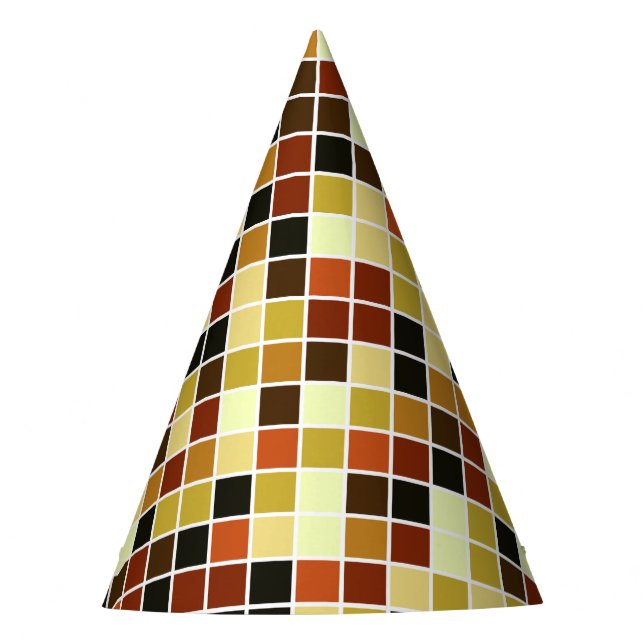 Pool Tiles, Brown Mosaic Tiles, Geometric Pattern Party Hat (Front)