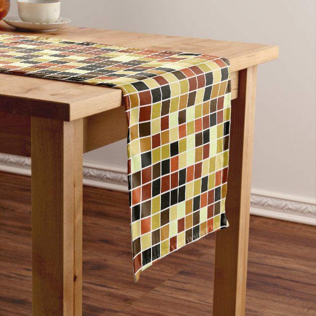 Pool Tiles, Brown Mosaic Tiles, Geometric Pattern Short Table Runner (In Situ)