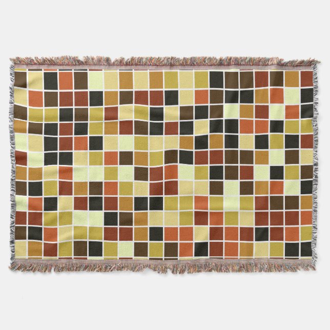 Pool Tiles, Brown Mosaic Tiles, Geometric Pattern Throw Blanket (Front)