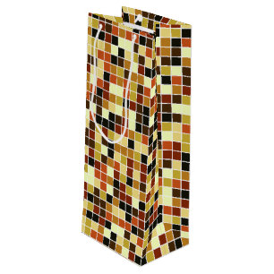 Pool Tiles, Brown Mosaic Tiles, Geometric Pattern Wine Gift Bag