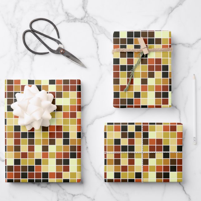 Pool Tiles, Brown Mosaic Tiles, Geometric Pattern Wrapping Paper Sheet (Front)
