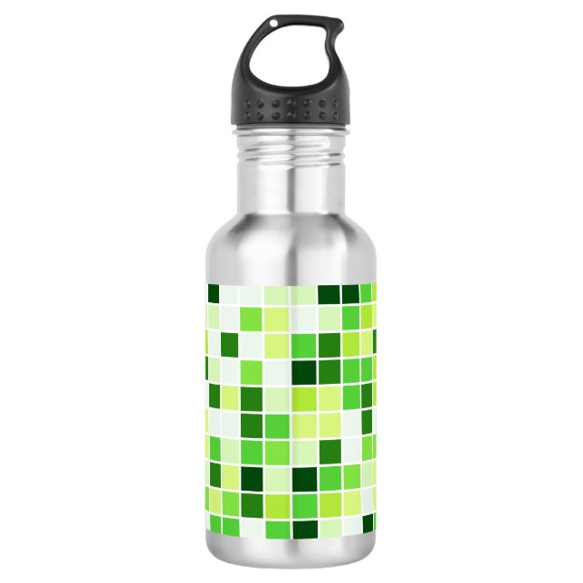 Pool Tiles, Green Mosaic Tiles, Geometric Pattern 532 Ml Water Bottle (Front)