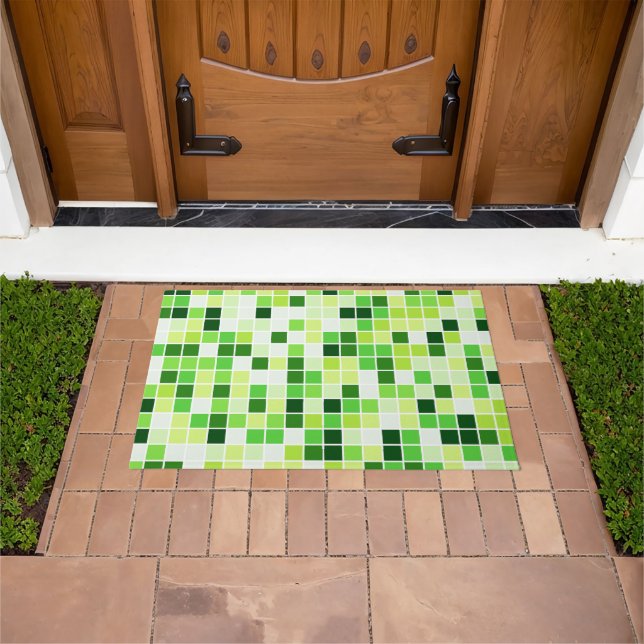 Pool Tiles, Green Mosaic Tiles, Geometric Pattern Doormat (Outdoor)