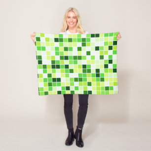 Pool Tiles, Green Mosaic Tiles, Geometric Pattern Fleece Blanket