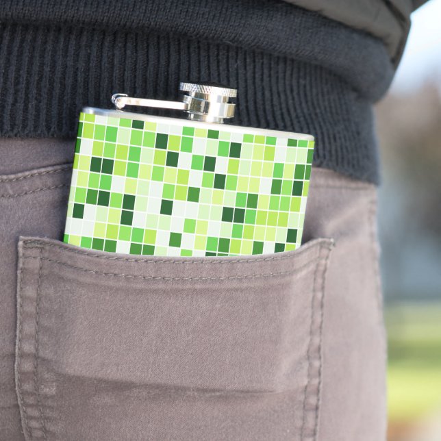 Pool Tiles, Green Mosaic Tiles, Geometric Pattern Hip Flask (In Situ)