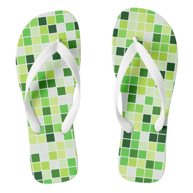 Pool Tiles, Green Mosaic Tiles, Geometric Pattern Jandals (Footbed)