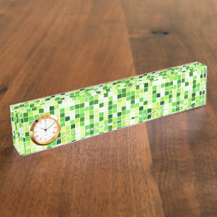 Pool Tiles, Green Mosaic Tiles, Geometric Pattern Nameplate