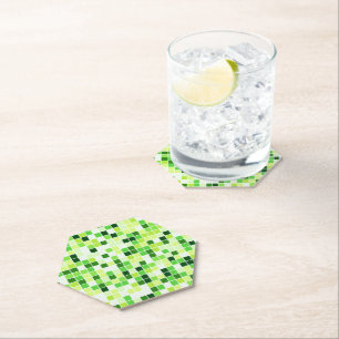 Pool Tiles, Green Mosaic Tiles, Geometric Pattern Paper Coaster