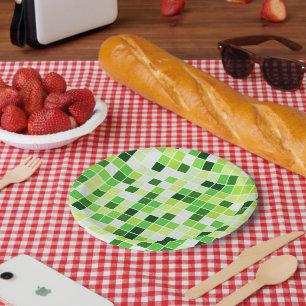Pool Tiles, Green Mosaic Tiles, Geometric Pattern Paper Plate
