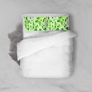 Pool Tiles, Green Mosaic Tiles, Geometric Pattern Pillowcase