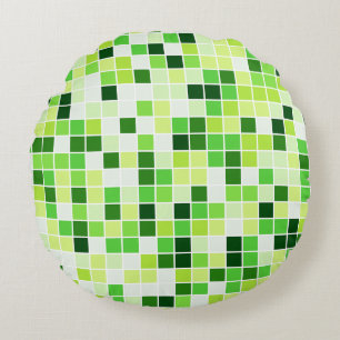 Pool Tiles, Green Mosaic Tiles, Geometric Pattern Round Cushion