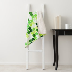 Pool Tiles, Green Mosaic Tiles, Geometric Pattern Sherpa Blanket