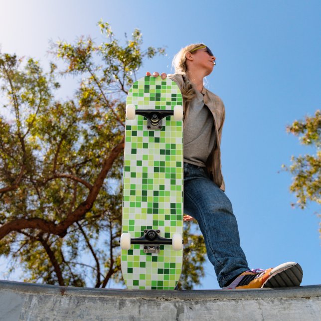 Pool Tiles, Green Mosaic Tiles, Geometric Pattern Skateboard (Outdoor 1)