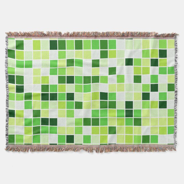 Pool Tiles, Green Mosaic Tiles, Geometric Pattern Throw Blanket (Front)