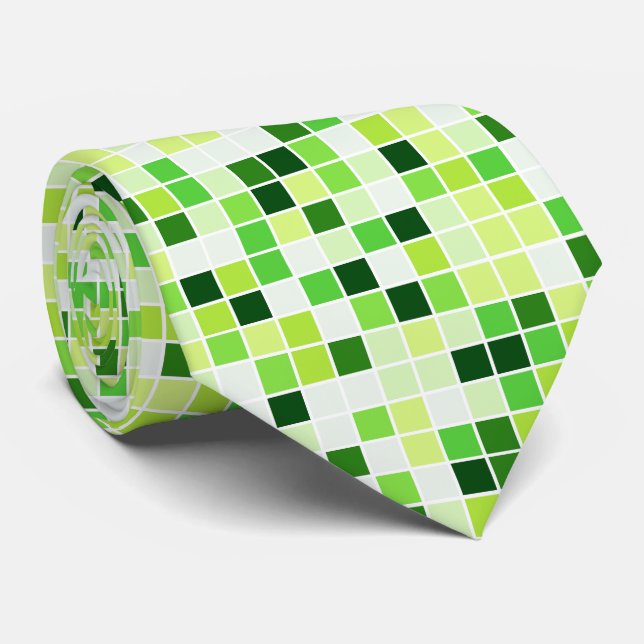 Pool Tiles, Green Mosaic Tiles, Geometric Pattern Tie (Rolled)