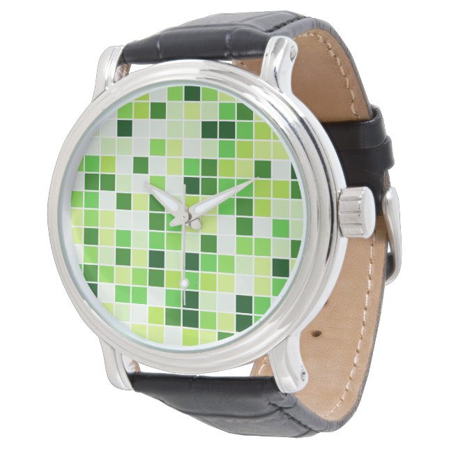 Pool Tiles, Green Mosaic Tiles, Geometric Pattern Watch (Angled)