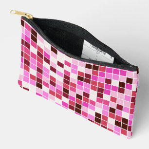 Pool Tiles, Pink Mosaic Tiles, Geometric Pattern Accessory Pouch